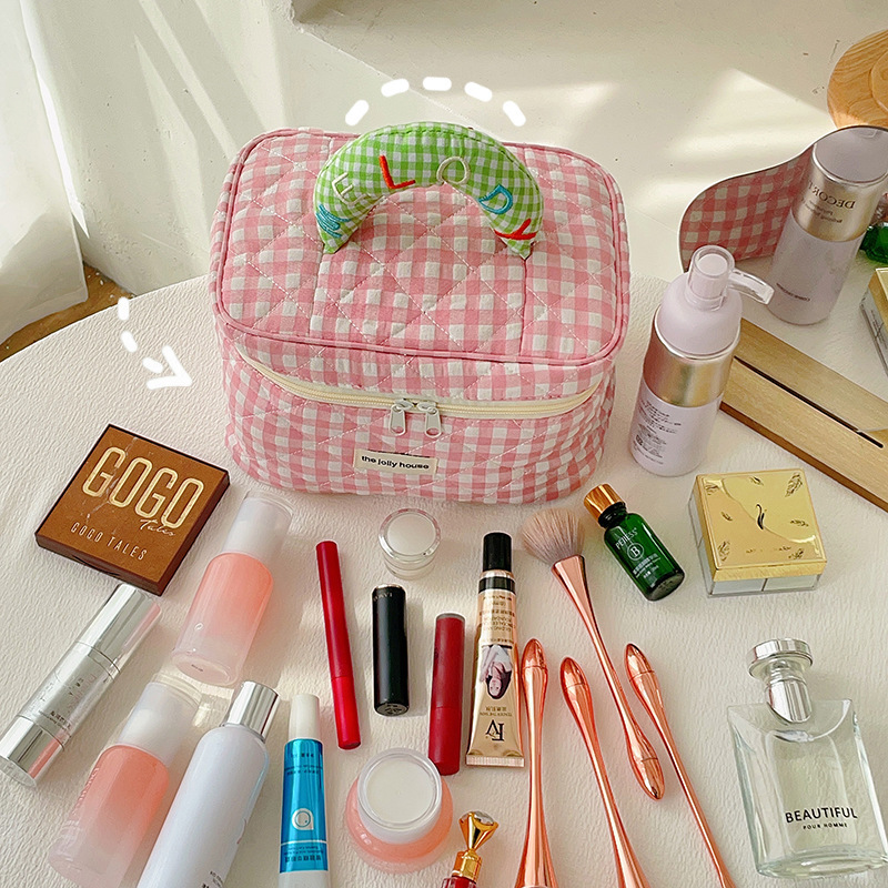 Macaron colored cotton hand-held makeup bag