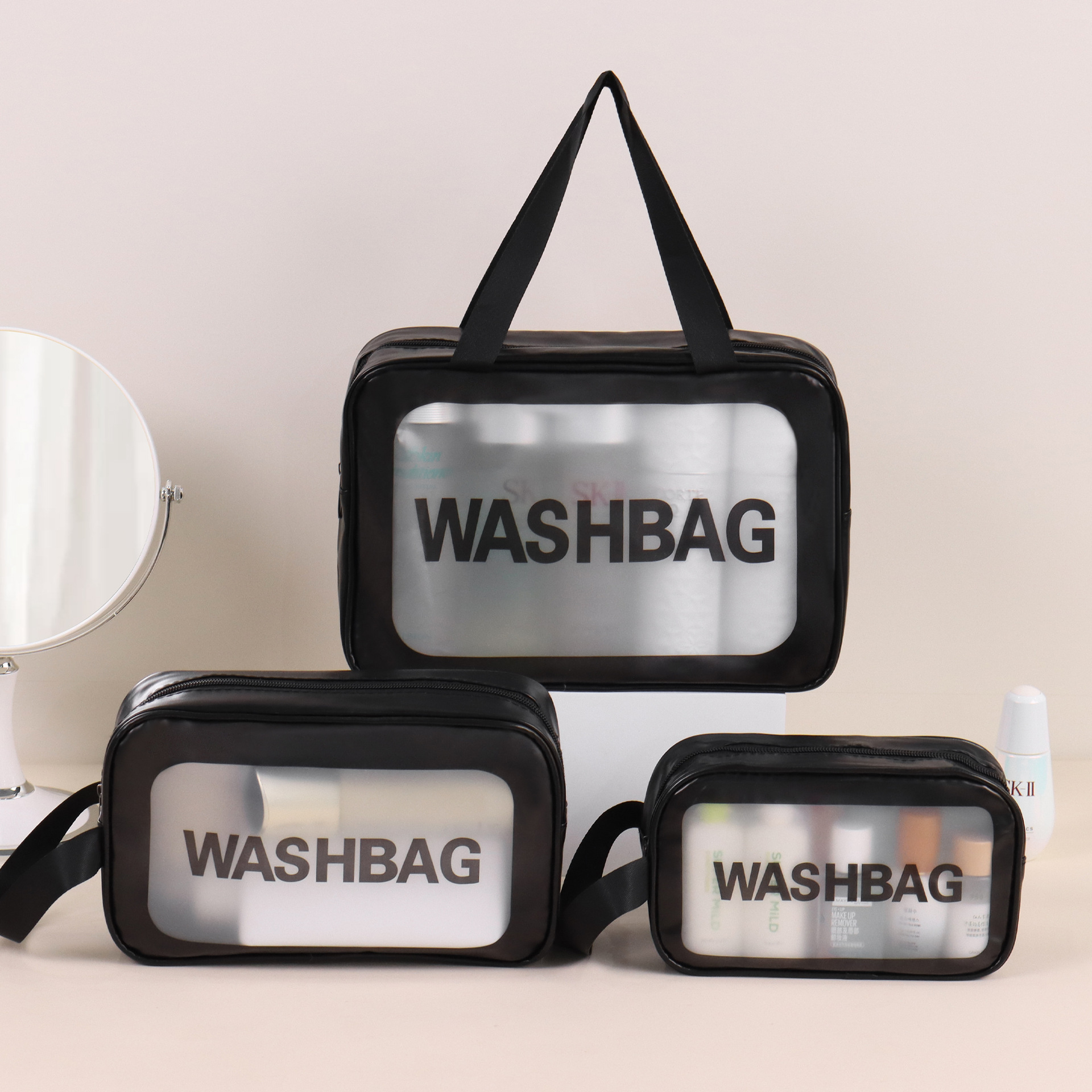 Makeup bag, portable travel wash bag, PU leather material