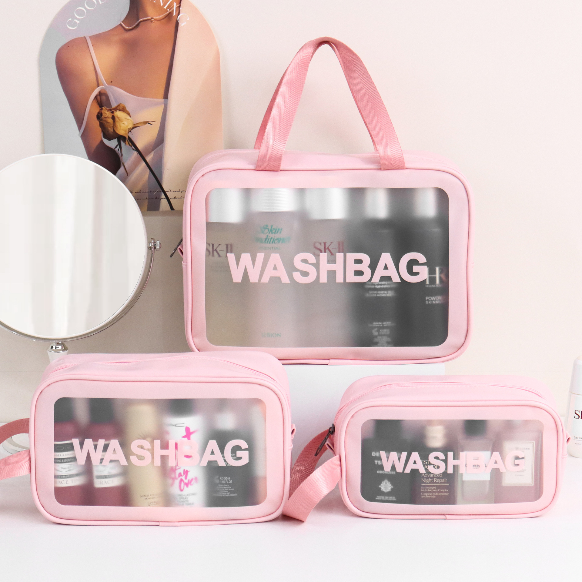 Makeup bag, portable travel wash bag, PU leather material
