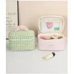 Wind Quilted Checkered Makeup Bag with Large Capacity
