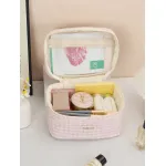 Wind Quilted Checkered Makeup Bag with Large Capacity