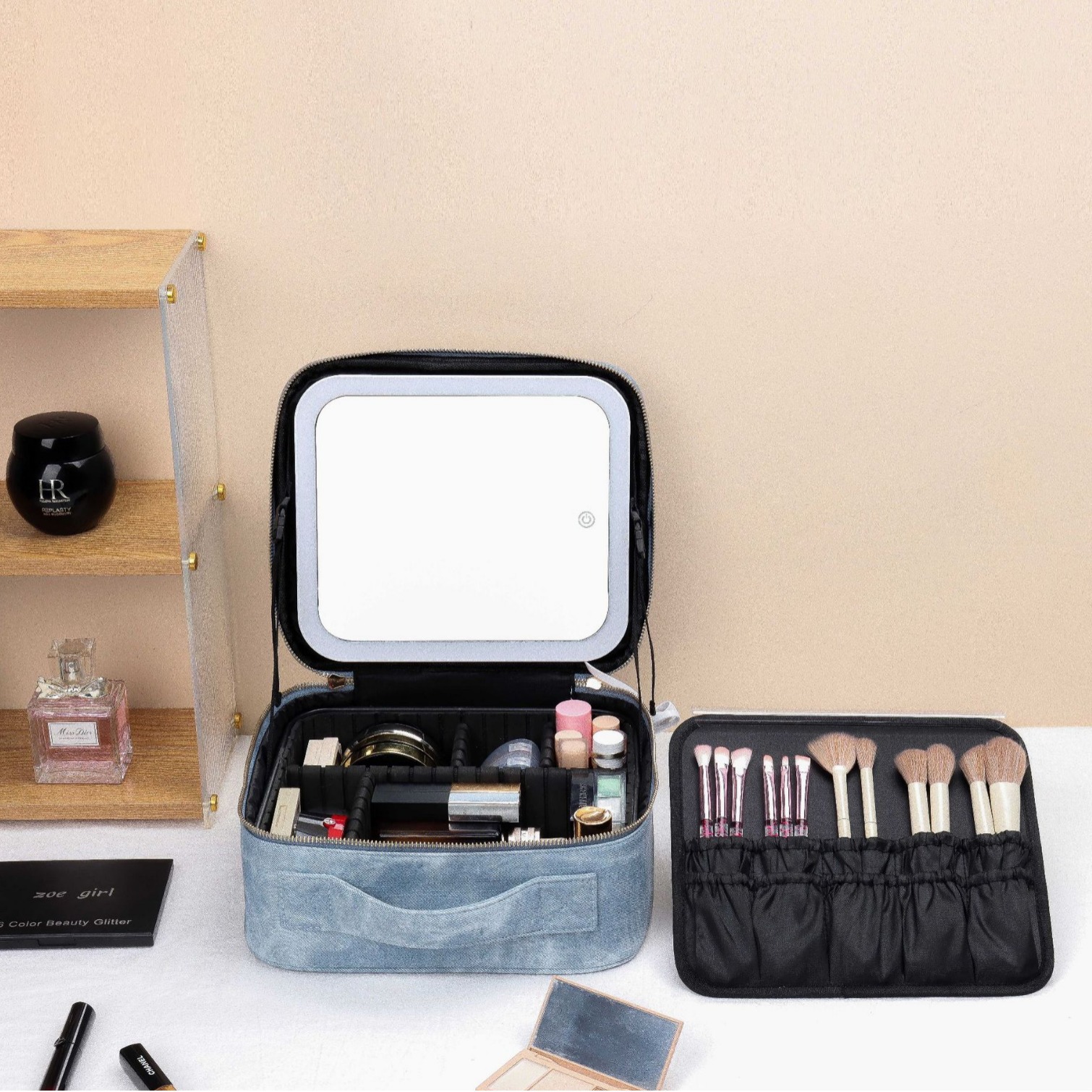 Wind Quilted Checkered Makeup Bag with Large Capacity