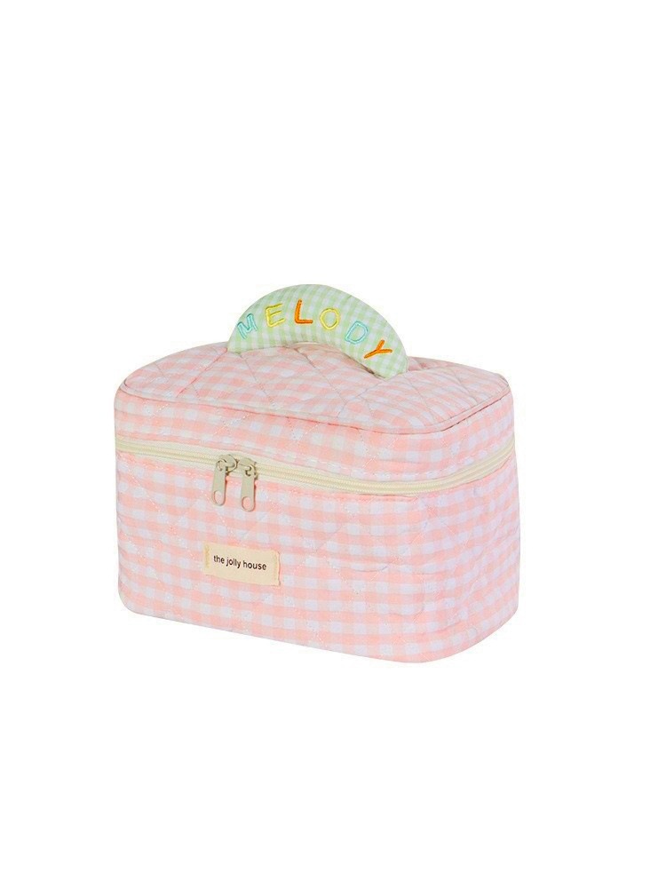 Wind Quilted Checkered Makeup Bag with Large Capacity