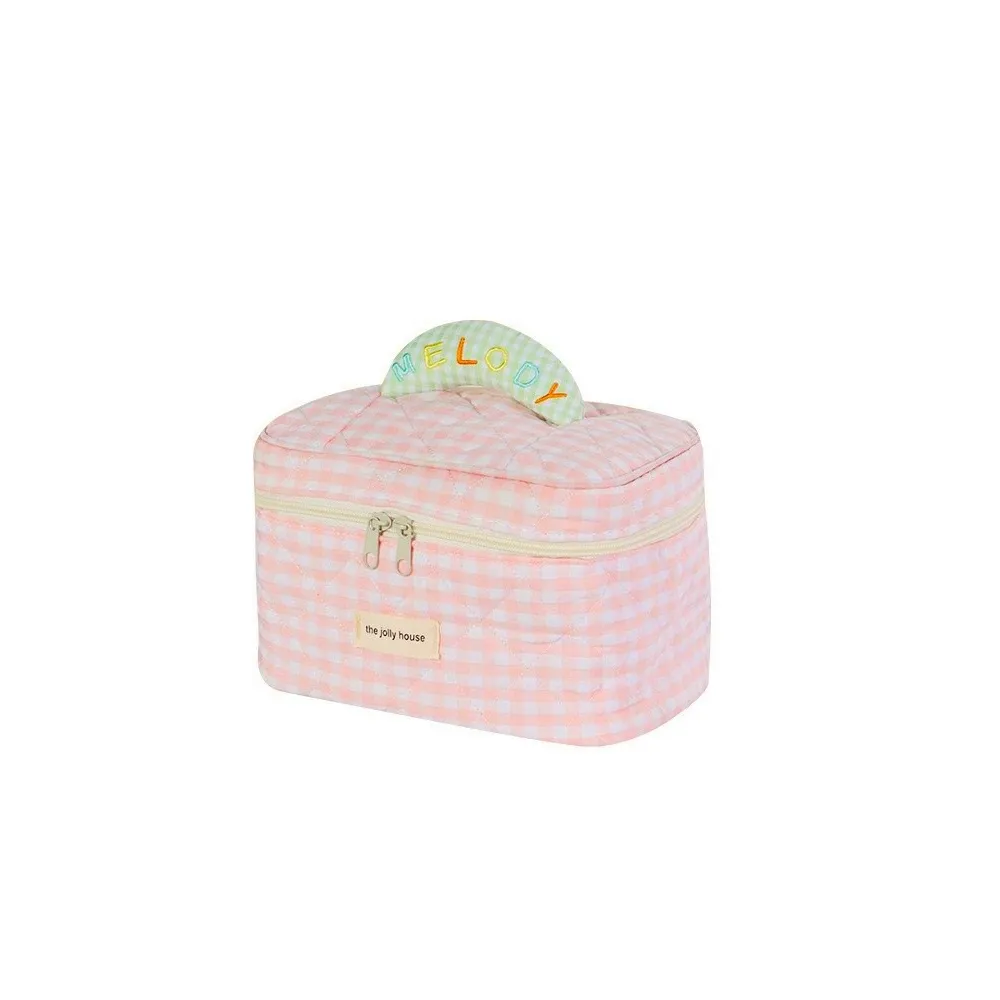 Wind Quilted Checkered Makeup Bag with Large Capacity