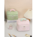 Wind Quilted Checkered Makeup Bag with Large Capacity