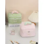 Wind Quilted Checkered Makeup Bag with Large Capacity