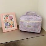 Wind Quilted Checkered Makeup Bag with Large Capacity