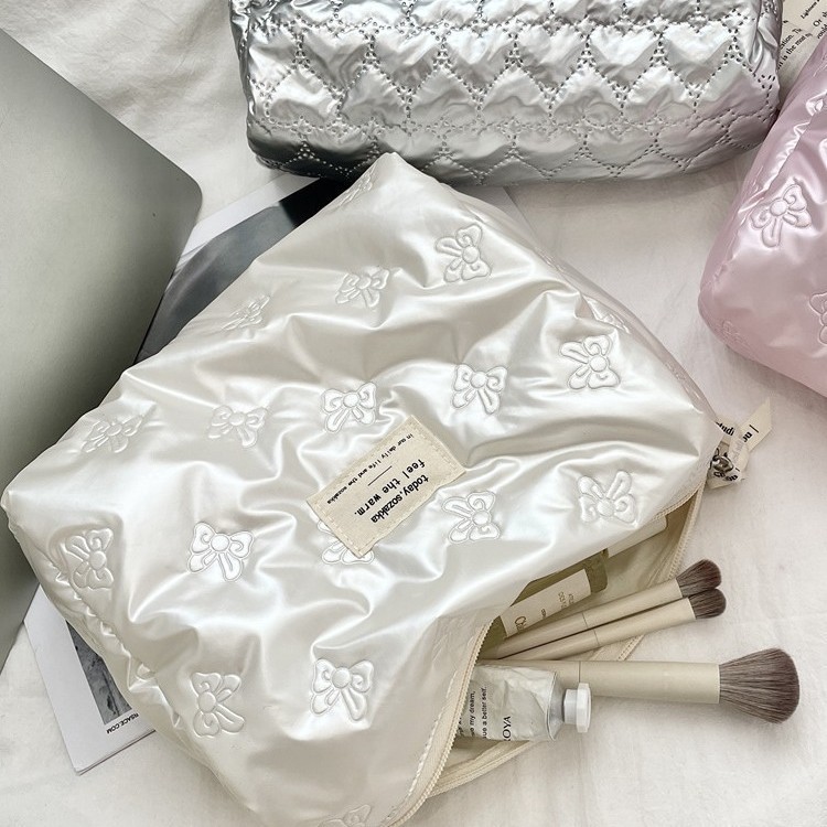 Bow PU with cotton clip, miscellaneous storage bag, makeup bag