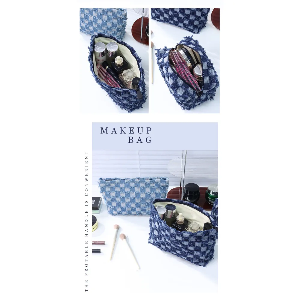 Cowboy Chess Card Grid Portable Makeup Bag with Large Capacity