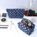 Cowboy Chess Card Grid Portable Makeup Bag with Large Capacity
