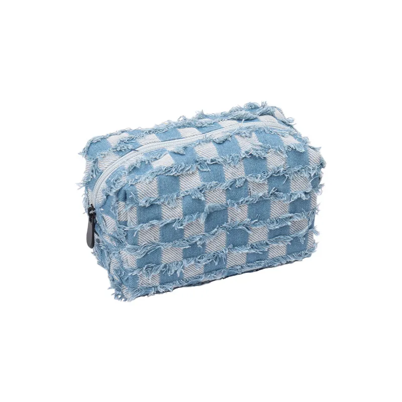Cowboy Chess Card Grid Portable Makeup Bag with Large Capacity