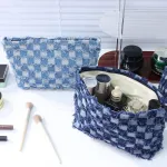 Cowboy Chess Card Grid Portable Makeup Bag with Large Capacity