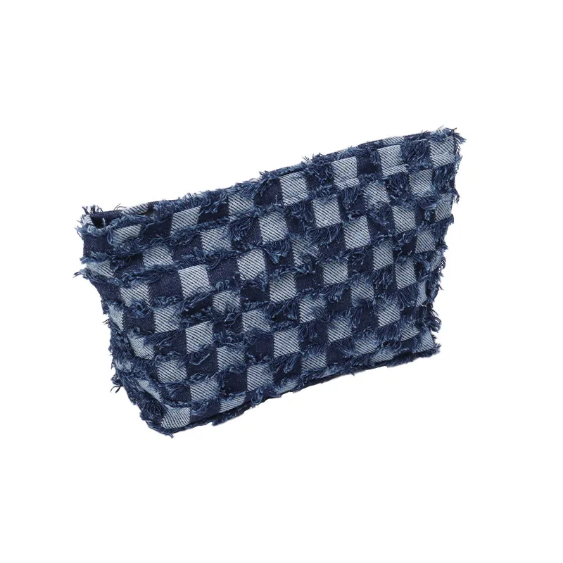 Cowboy Chess Card Grid Portable Makeup Bag with Large Capacity