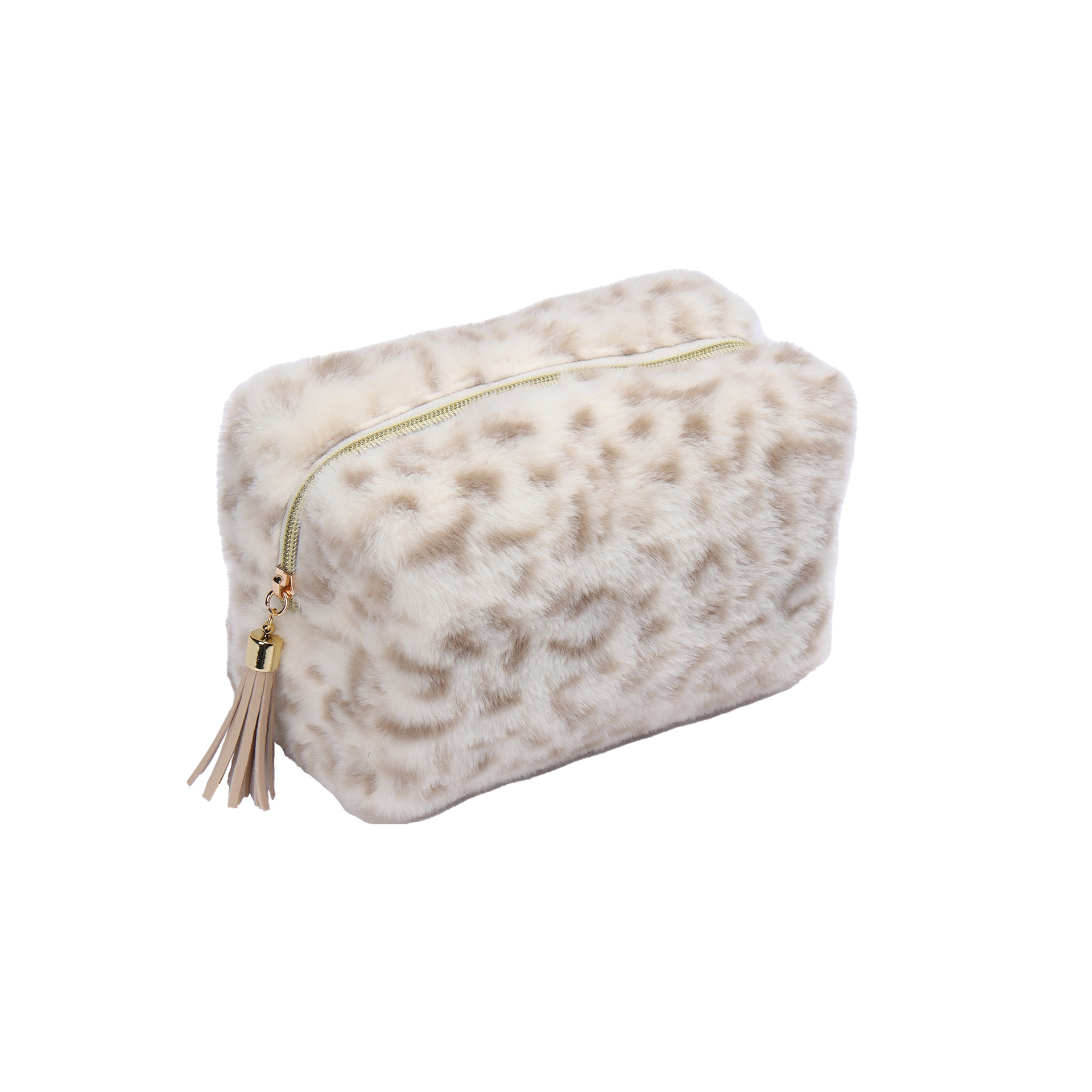 Plush leopard print makeup bag with large capacity