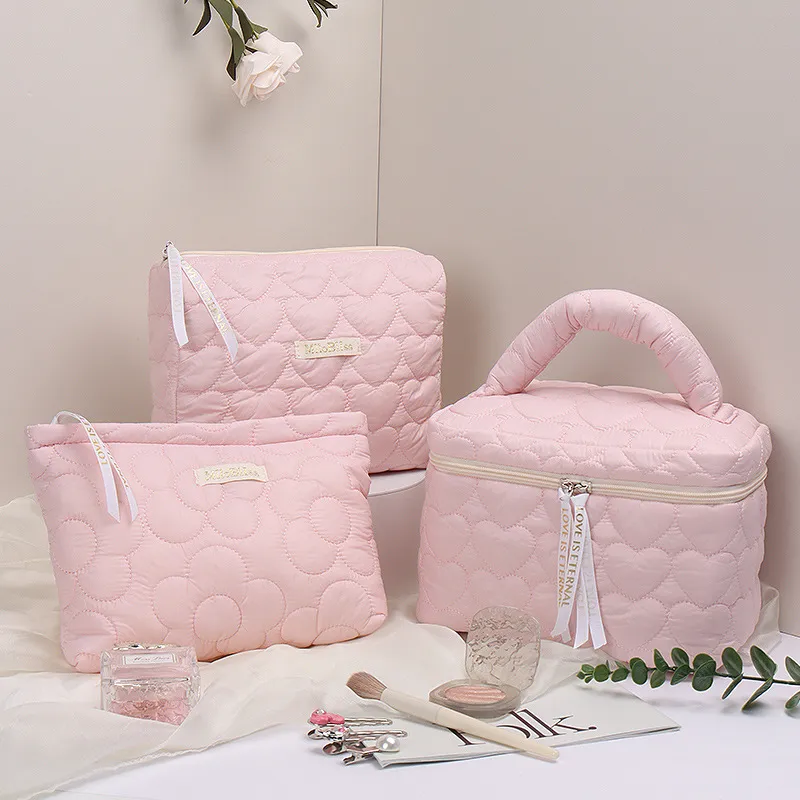 Quilted Love Flower Makeup Bag