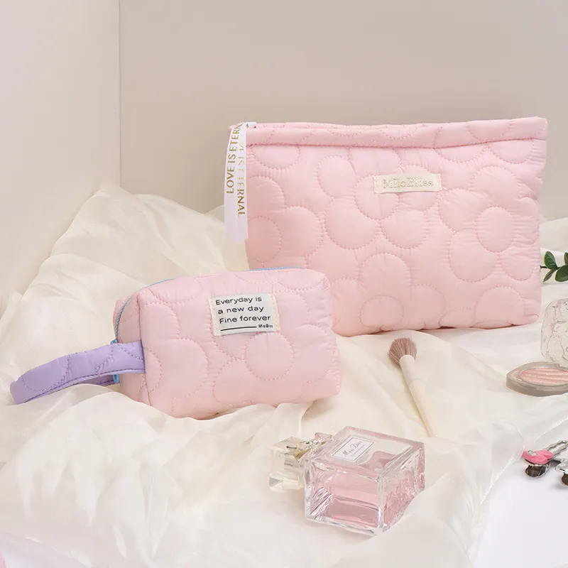 Quilted Love Flower Makeup Bag
