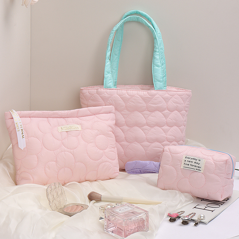 Quilted Love Flower Makeup Bag