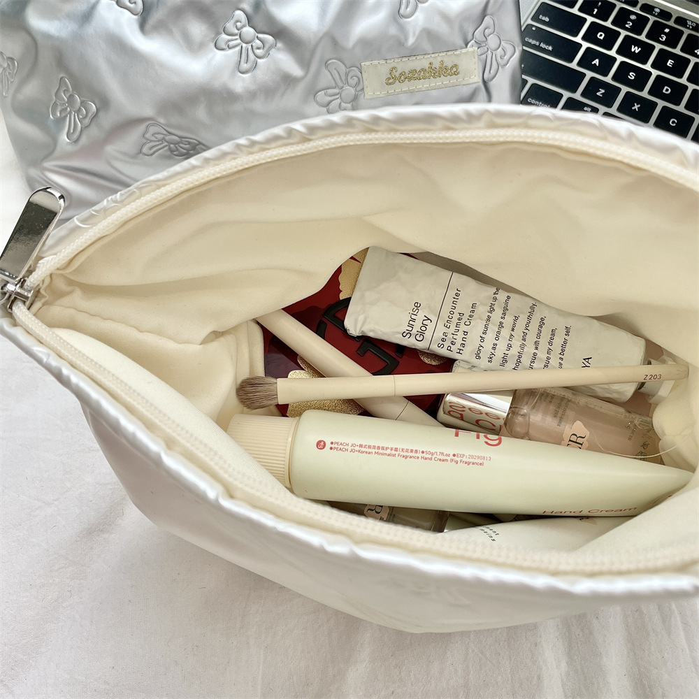 Quilted PU Love Handbag Makeup Bag