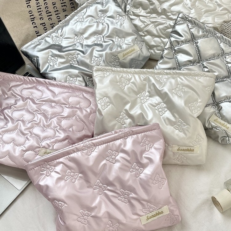 Quilted PU Love Handbag Makeup Bag