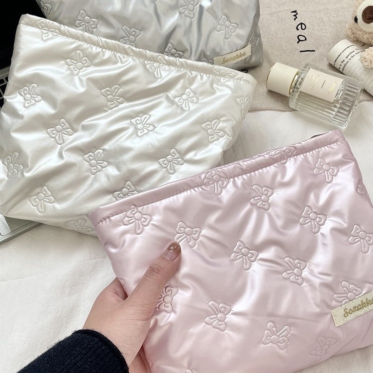 Quilted PU Love Handbag Makeup Bag