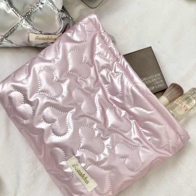 Quilted PU Love Handbag Makeup Bag