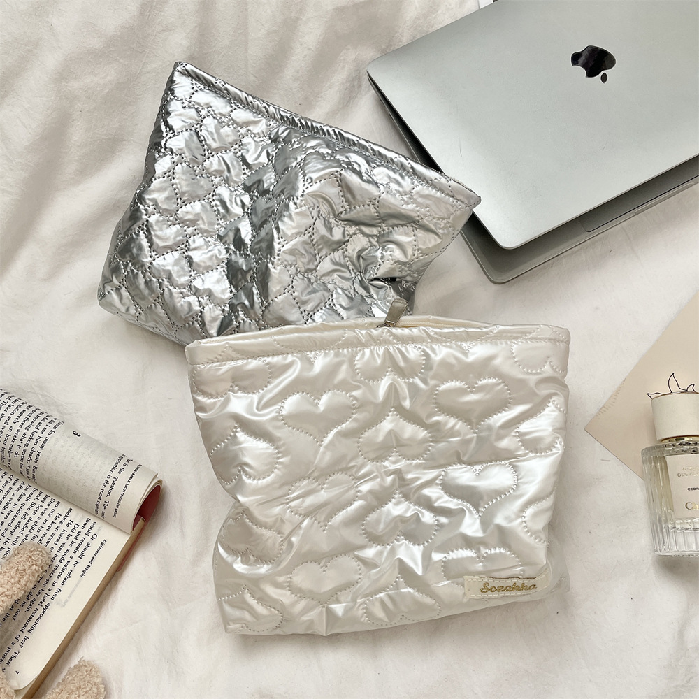 Quilted PU Love Handbag Makeup Bag