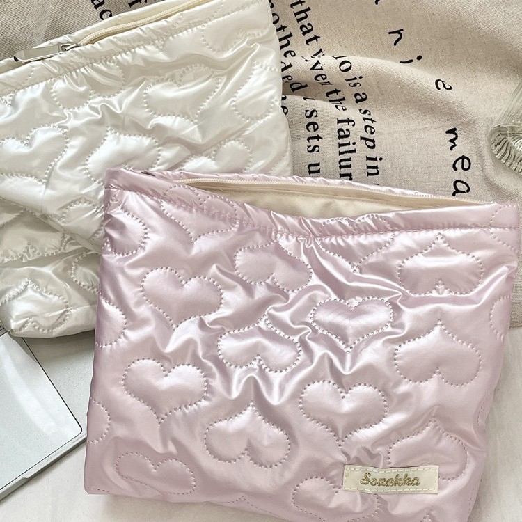 Quilted PU Love Handbag Makeup Bag