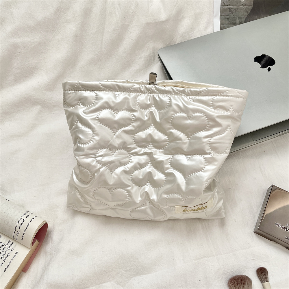 Quilted PU Love Handbag Makeup Bag
