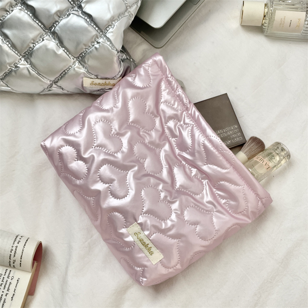 Quilted PU Love Handbag Makeup Bag
