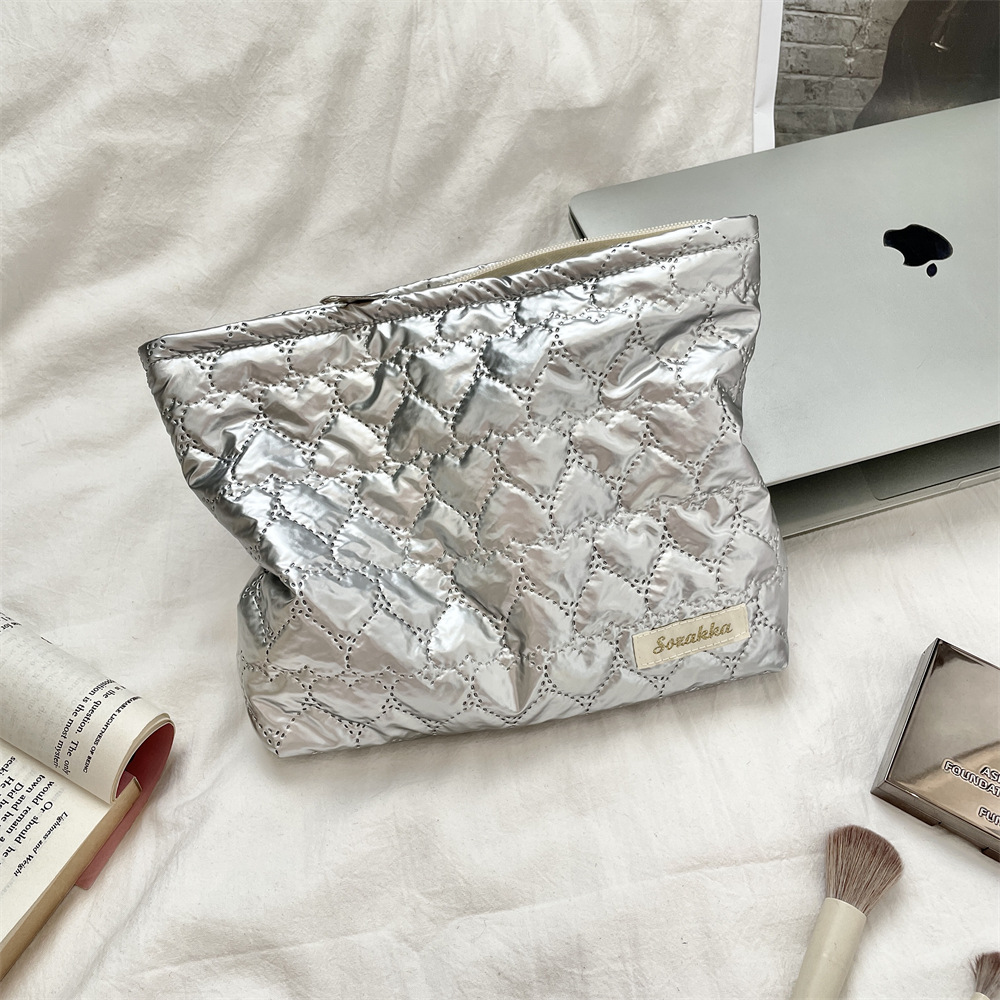 Quilted PU Love Handbag Makeup Bag