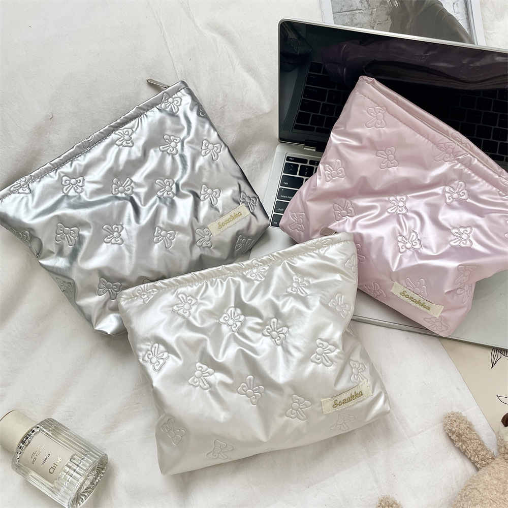 Quilted PU Love Handbag Makeup Bag