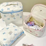 Small, Fresh, Cute Quilted White Bottom Bow Makeup Bag