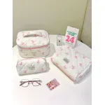 Small, Fresh, Cute Quilted White Bottom Bow Makeup Bag