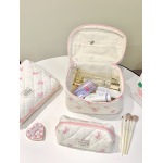 Small, Fresh, Cute Quilted White Bottom Bow Makeup Bag