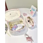 Small, Fresh, Cute Quilted White Bottom Bow Makeup Bag