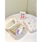 Small, Fresh, Cute Quilted White Bottom Bow Makeup Bag
