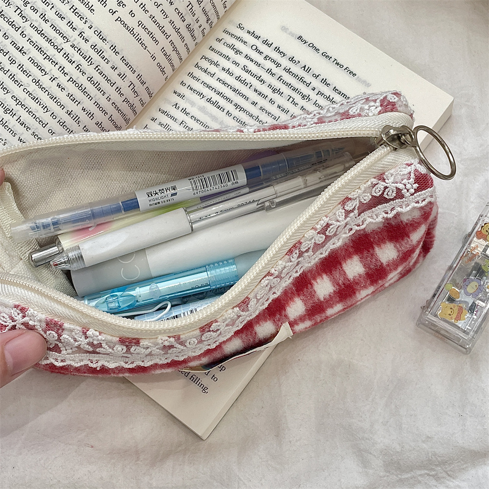 Woolen plaid storage makeup bag