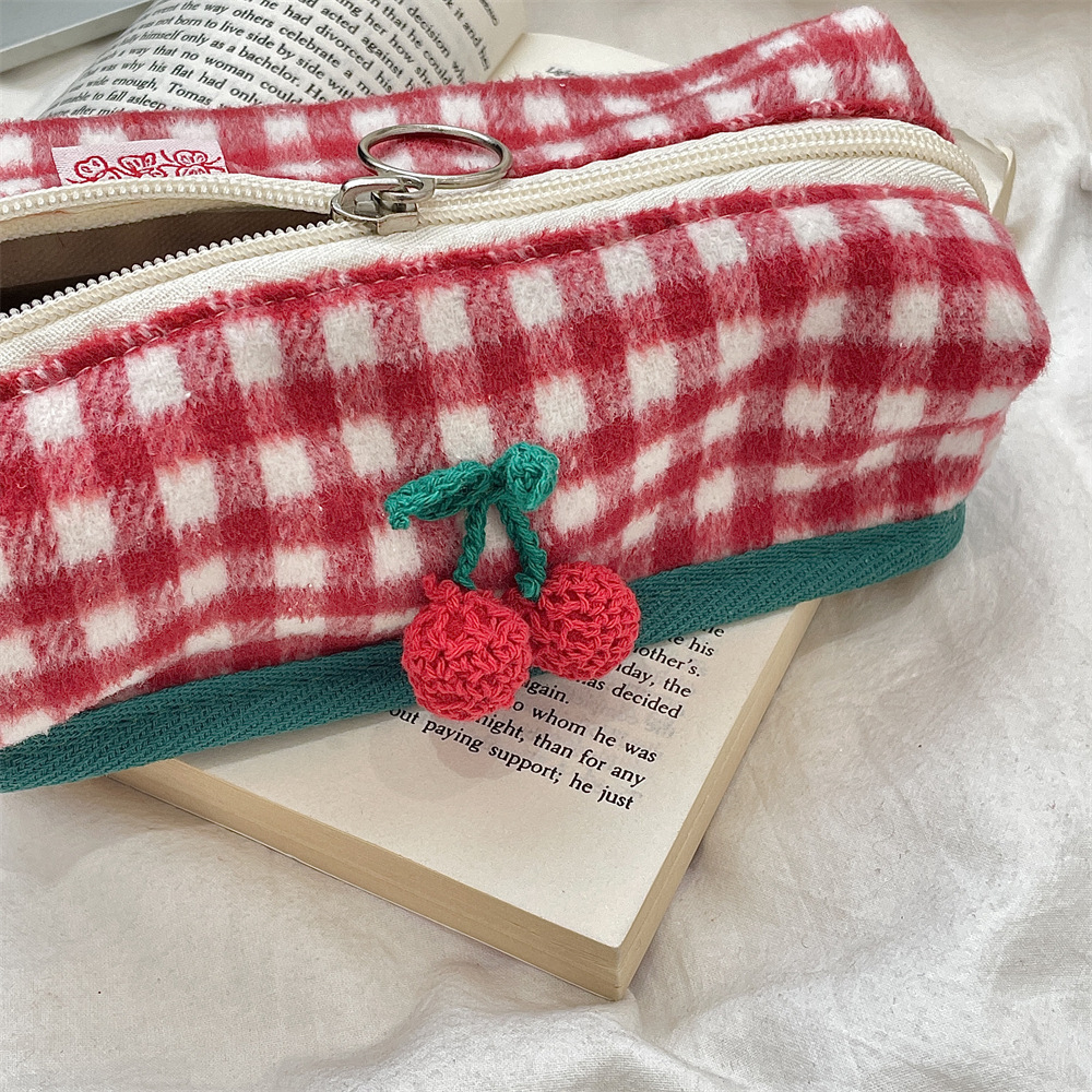 Woolen plaid storage makeup bag