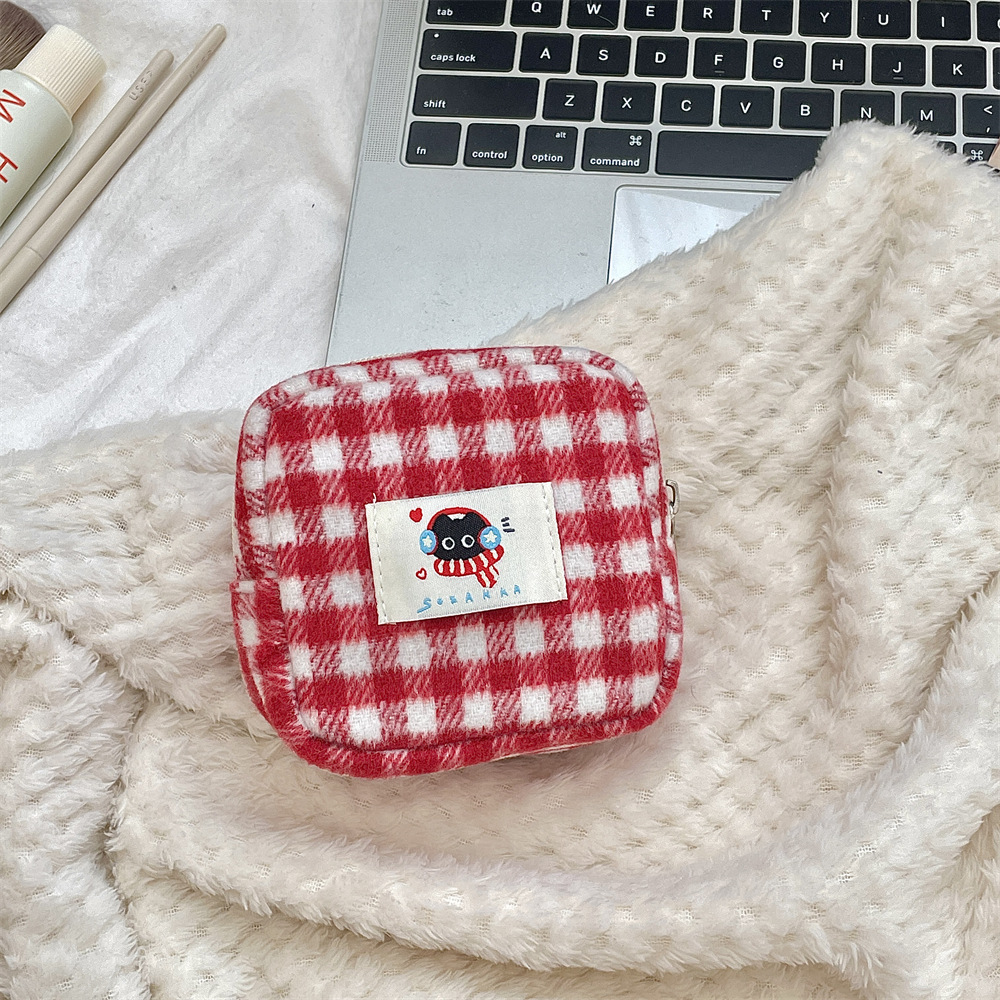 Woolen plaid storage makeup bag