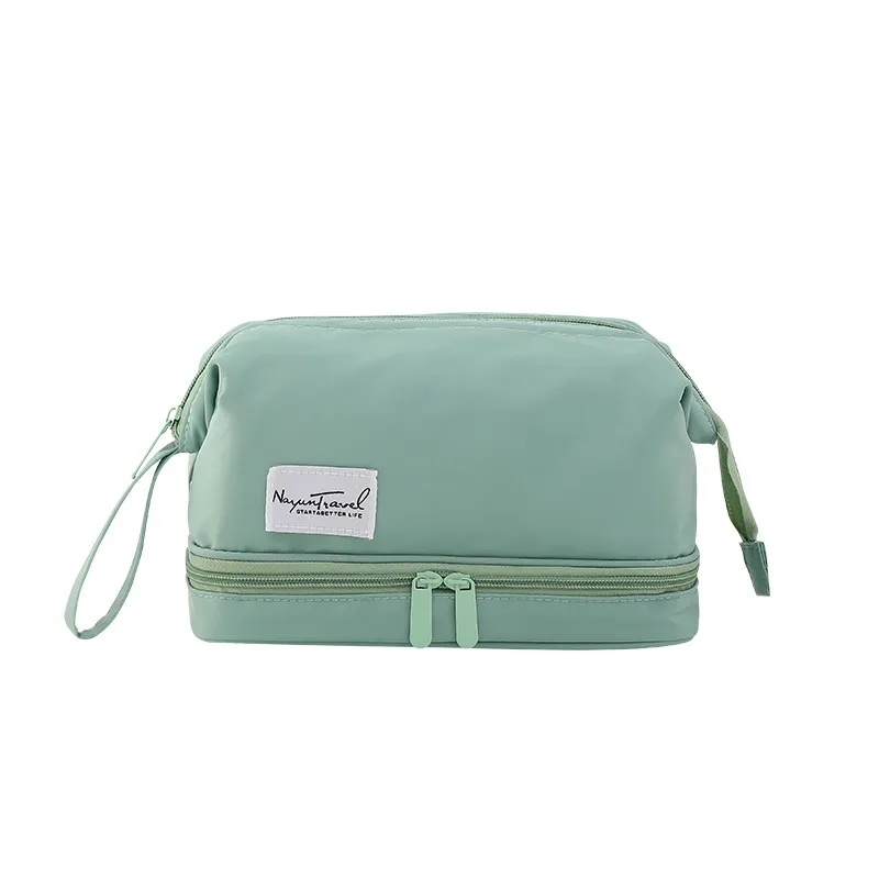 Double layered portable makeup bag with large capacity
