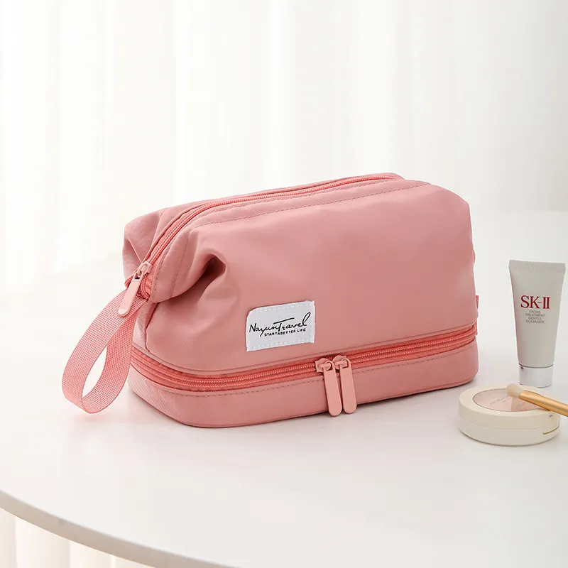 Double layered portable makeup bag with large capacity