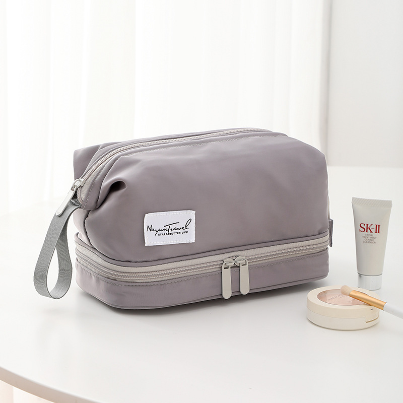 Double layered portable makeup bag with large capacity