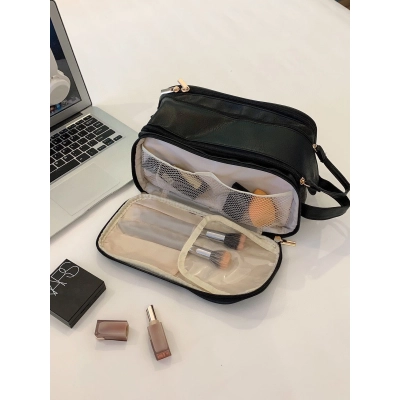 Double zipper PU leather makeup bag 01