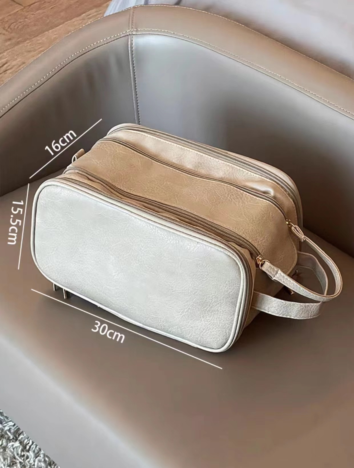 Double zipper PU leather makeup bag