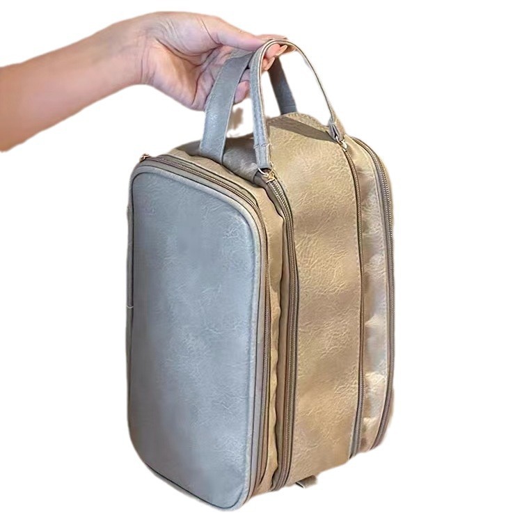 Double zipper PU leather makeup bag