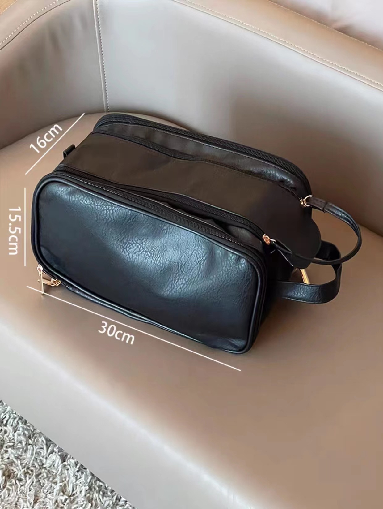Double zipper PU leather makeup bag