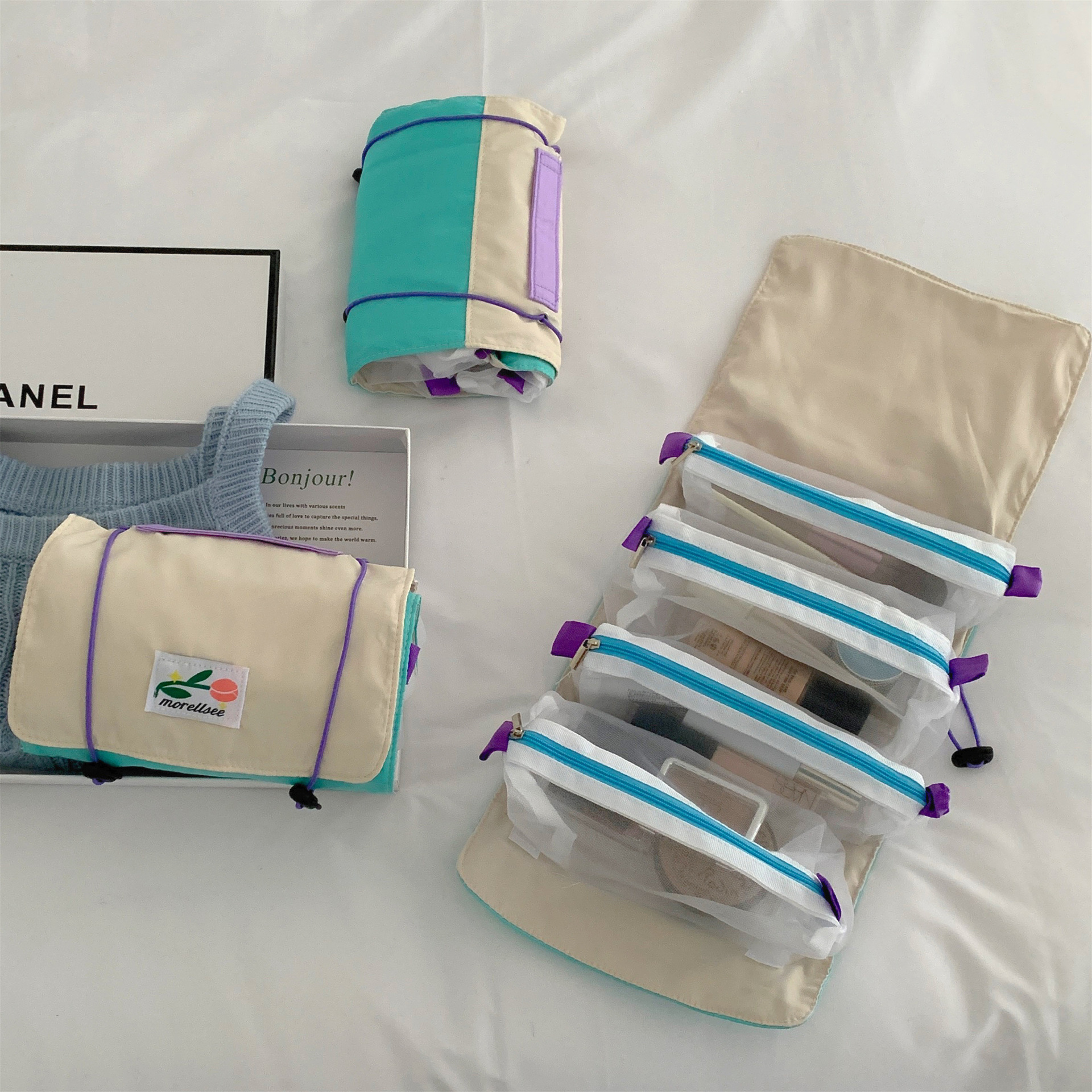 Folding storage detachable makeup bag