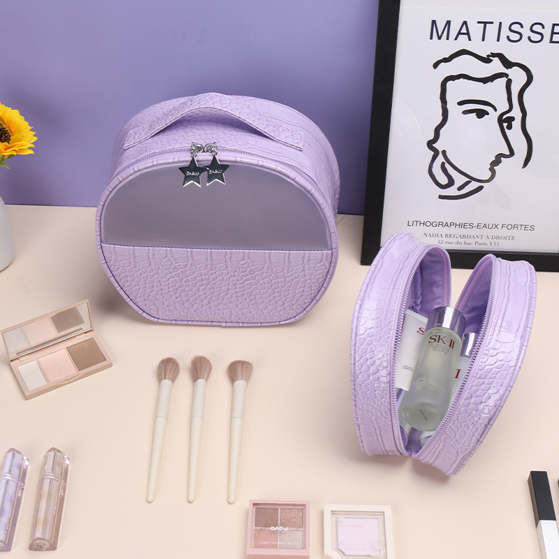 Half round PU waterproof cosmetic storage bag