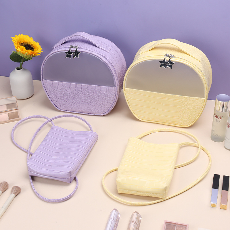Half round PU waterproof cosmetic storage bag