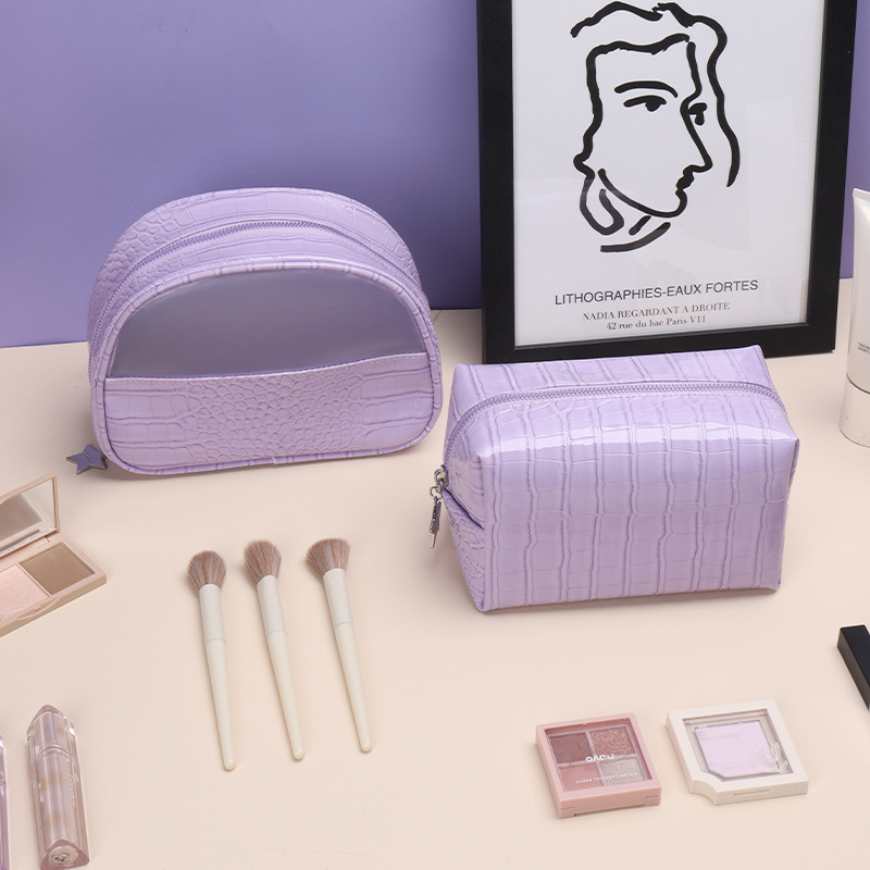 Half round PU waterproof cosmetic storage bag